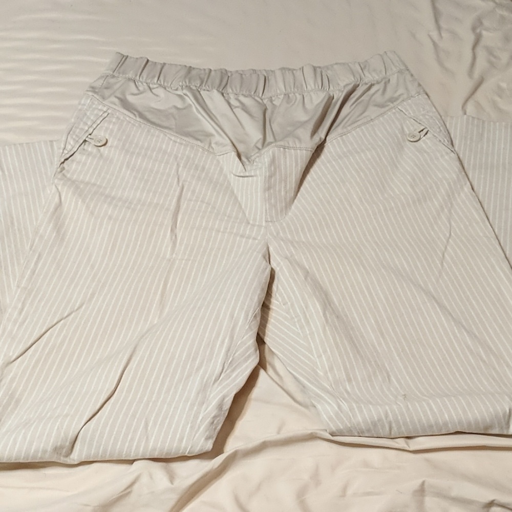 Khaki pinstripe maternity slacks
